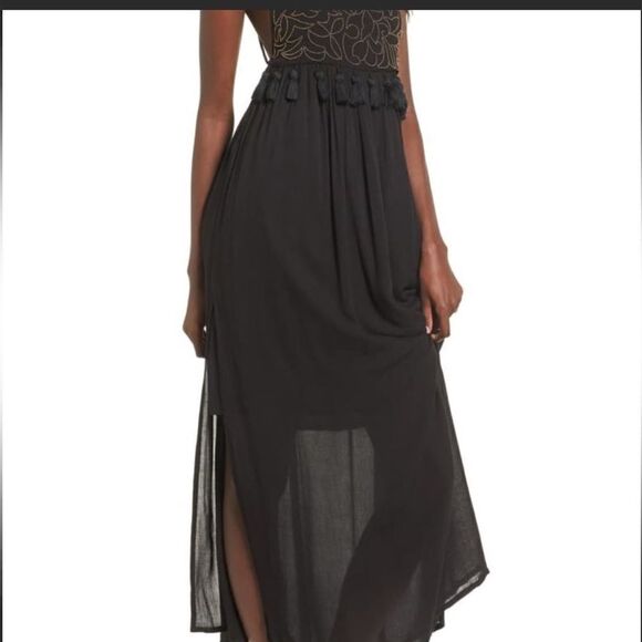 Raga Dominca Black Tassel Maxi Gauze Boho Dress With Gold Beaded Bodice Sz S - Picture 10 of 12
